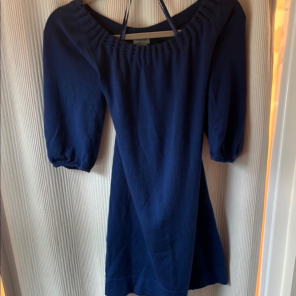 Ann Taylor Blue Puff Sleeve Halter Sundress
